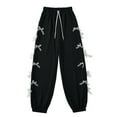 thumbnail image 1 of ctdiral Women's Baggy Sweatpants Elastic Waist Casual Bow Wide Leg Pants with Pocket Y2K Going Out Travel Pants Fashion Drawstring Lounge Long Pants Black L, 1 of 2
