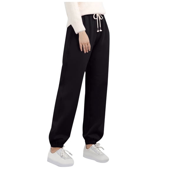 ctdiral Women's Plus Size Sweatpants Elastic Waist Loose Fit Lightweight Drawstring Trousers Fall Winter Thin Fleece Lounge Pants with Pockets Tapered Pants Black L