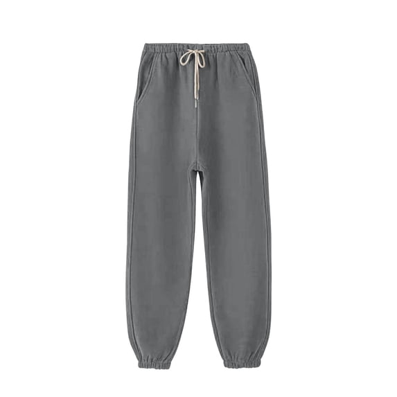 ctdiral Women's Plus Size Sweatpants Elastic Waist Loose Fit Lightweight Drawstring Trousers Fall Winter Thin Fleece Lounge Pants with Pockets Tapered Pants Dark Gray M