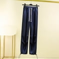 thumbnail image 1 of ctdiral Women's Stretch Sweatpants Fall Cotton Thin Long Pants with Pockets Solid Color Drawstring Wide Leg Pants High Waisted Lightweight Lounge Pants Dark Blue S, 1 of 4