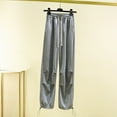thumbnail image 1 of ctdiral Women's Stretch Sweatpants Fall Cotton Thin Long Pants with Pockets Solid Color Drawstring Wide Leg Pants High Waisted Lightweight Lounge Pants Gray S, 1 of 4