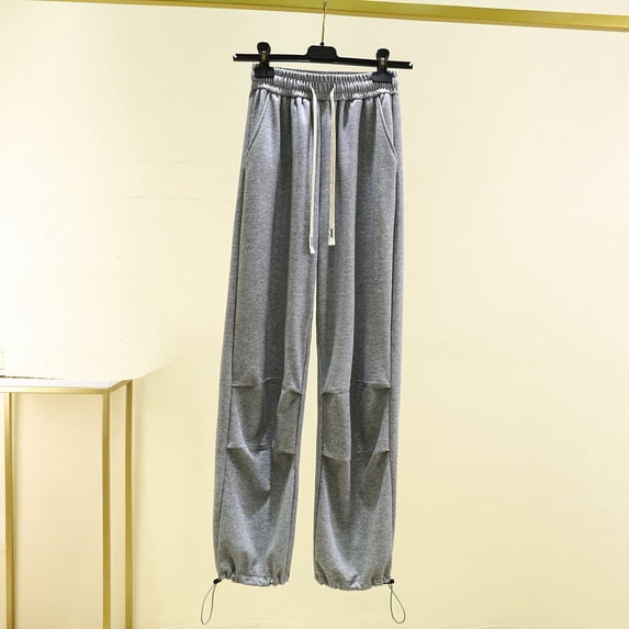 ctdiral Women's Stretch Sweatpants Fall Cotton Thin Long Pants with Pockets Solid Color Drawstring Wide Leg Pants High Waisted Lightweight Lounge Pants Gray S