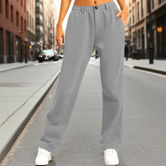 ctdiral Women's Sweatpants Casual Loose Fit Straight Leg Trousers Solid Color Loose Fit Tapered Pants Dressy Business Office Pant with Pockets Gray XXL