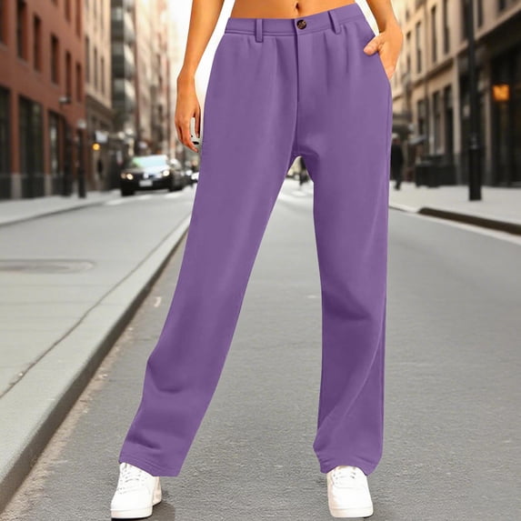ctdiral Women's Sweatpants Casual Loose Fit Straight Leg Trousers Solid Color Loose Fit Tapered Pants Dressy Business Office Pant with Pockets Purple L
