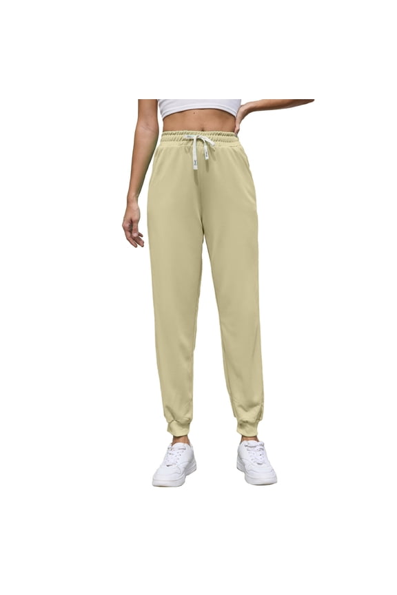 Women's Thin Fleece Sweatpants Stretchy Drawstring Workout Joggers Elastic Waisted Straight Leg Sweatpants Casual Outdoor Hiking Running Joggers Tapered Pants with Pockets Khaki XXL