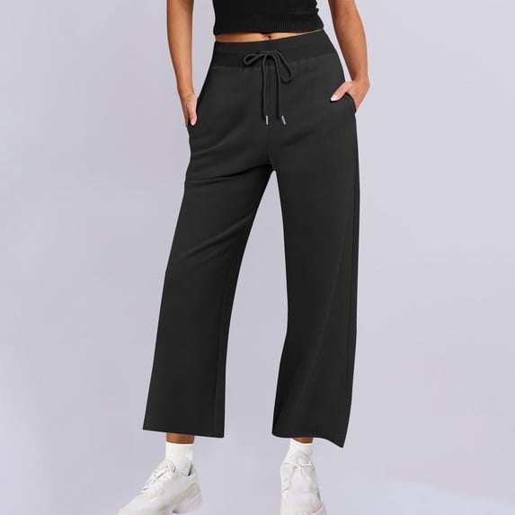 ctdiral Women's Wide Leg Pants High Waist Drawstring Sweatpants Joggers with Pockets Casual Loose Fit Lightweight Straight Trousers Black L