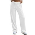 thumbnail image 1 of ctdiral Women's Wide Leg Sweatpants Trendy Thin Fleece Drawstring Baggy Sweatpants Casual Elastic High Waisted Trousers Jogger Pant with Pockets White M, 1 of 5