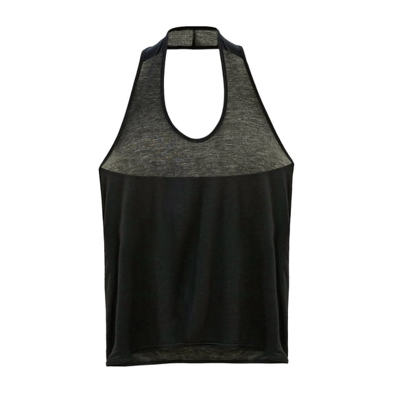 ctdiral Womens Backless Halter Top Scoop Neck Sleeveless Tank Tops Solid Color Lightweight Tunic Tops Summer Casual Comfy Tops Black L