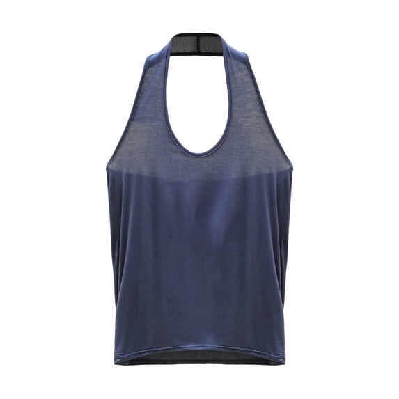 ctdiral Womens Backless Halter Top Scoop Neck Sleeveless Tank Tops Solid Color Lightweight Tunic Tops Summer Casual Comfy Tops Blue XXL