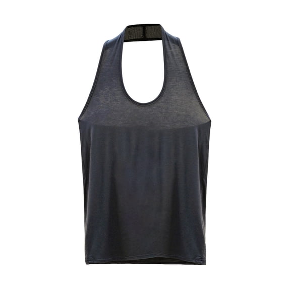 ctdiral Womens Backless Halter Top Scoop Neck Sleeveless Tank Tops Solid Color Lightweight Tunic Tops Summer Casual Comfy Tops Dark Gray XXL
