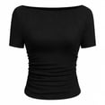 thumbnail image 1 of ctdiral Womens Boat Neck Short Sleeve Crop Tops Solid Color Slim Fit T Shirts Lightweight Soft Tees Summer Fashion Tops Black L, 1 of 9