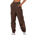thumbnail image 1 of ctdiral Womens Cargo Sweatpants Fall Thin Fleece Lightweight Tapered Pants Casual Baggy Athletic Joggers with Pockets Elastic Waist Workout Pants Brown L, 1 of 8