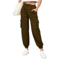 thumbnail image 1 of ctdiral Womens Cargo Sweatpants Fall Thin Fleece Loose Fit Joggers Fashion Solid Color Basic Tapered Pants Elastic Waisted Drawstring Long Pants with Pockets Brown XXXL, 1 of 8