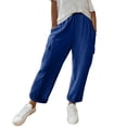 thumbnail image 1 of ctdiral Womens Cotton Cargo Pants Elastic Waist Straight Trousers Solid Color Ankle Length Pants with Pockets Summer Casual Going Out Pants Blue S, 1 of 7