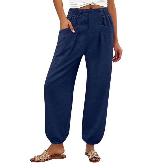 ctdiral Womens Cotton Wide Leg Pants Loose Fit Drawstring Elastic Waist Trousers Solid Color Long Pants with Pockets Summer Lightweight Comfy Pant Wine M