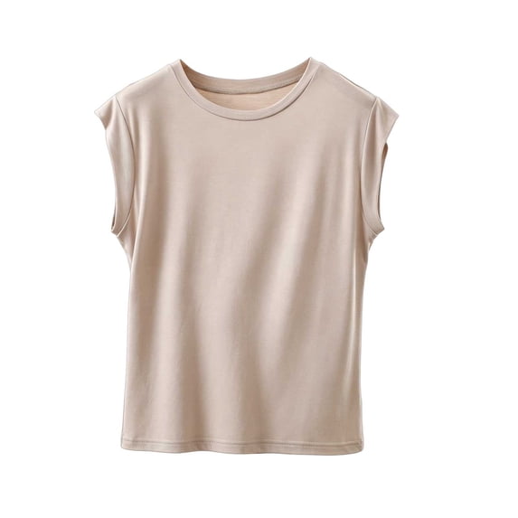 ctdiral Womens Crew Neck Sleeveless Tank Tops Solid Color Crop Tank Tops Lightweight Loose Fit Tunic Tops Summer Casual Going Out Tee Beige XL