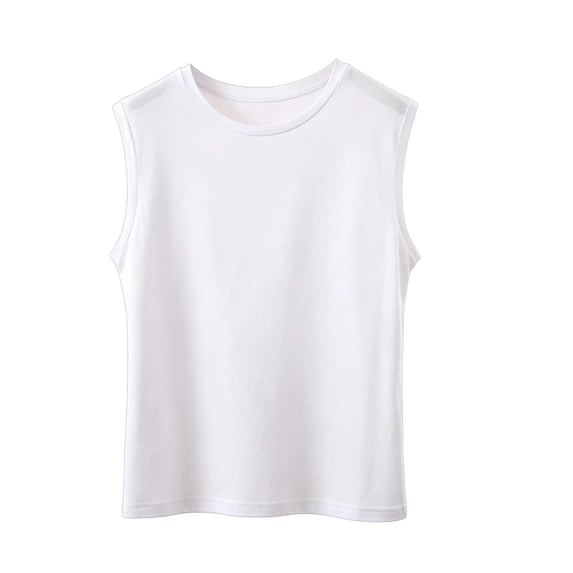 ctdiral Womens Crew Neck Sleeveless Tank Tops Solid Color Crop Tank Tops Lightweight Loose Fit Tunic Tops Summer Casual Going Out Tee White XXL