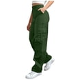 thumbnail image 1 of ctdiral Womens Elastic High Waist Cargo Pants Loose Fit Straight Trousers Solid Color Wide Leg Pants with Multiple Pockets Summer Lounge Slacks Green XL, 1 of 7