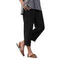 thumbnail image 1 of ctdiral Womens Elastic Waist Ankle Length Pants Solid Color Side Slit Pants with Pockets Pull On Straight Trousers Summer Lounge Going Out Pants Black XXL, 1 of 9