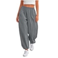 thumbnail image 1 of ctdiral Womens Elastic Waist Wide Leg Pants High Waist Tapered Pants with Pockets Solid Color Pull On Pants Summer Lightweight Going Out Pants Gray XL, 1 of 7