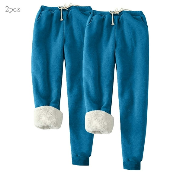ctdiral Womens Fleece Lined Sweatpants 2 Pack Sherpa Drawstring Warm Long Pants with Pockets Winter Thermal Leggings Solid Color Loungewear Dark Blue XXL
