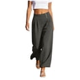 thumbnail image 1 of ctdiral Womens High Waist Button Pleated Pants Elastic Waist Wide Leg Pants Solid Color Straight Trousers with Pockets Summer Lounge Going Out Pants Dark Gray XL, 1 of 8