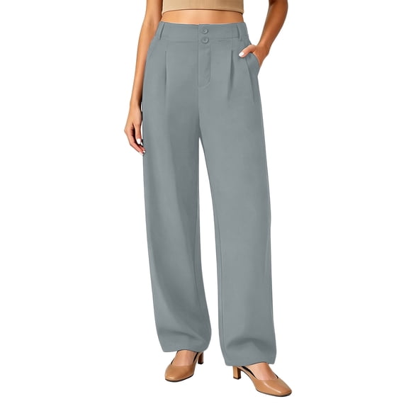 ctdiral Womens High Waist Dress Pants Solid Color Wide Leg Pants Loose Fit Straight Trousers with Pockets Summer Elegant Business Office Slacks Gray XXL