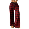 thumbnail image 1 of ctdiral Womens Plaid Pants Drawstring Elastic Waist Staright Trousers Loose Fit Wide Leg Pants with Pockets Casual Going Out Slacks Red XXXXL, 1 of 9