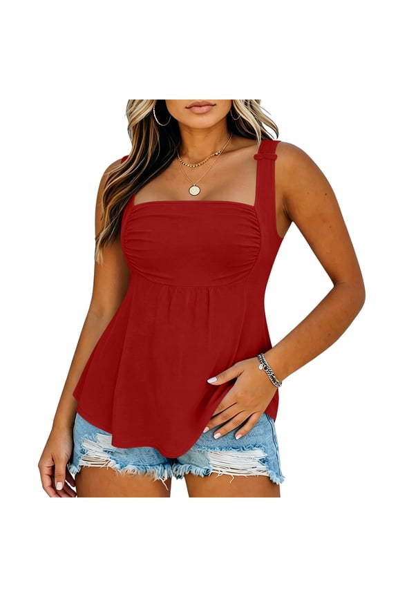 Womens Plus Size Tank Tops Square Neck Sleeveless Tanks Solid Color Loose Fit Tunic Tops Summer Fashion Going Out Tops Red XXXL