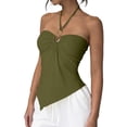 thumbnail image 1 of ctdiral Womens Sleeveless Halter Top Backless Slim Fit Tank Top Solid Color Asymmetrical Hem Tanks Summer Vacation Beach Tops Army Green L, 1 of 8