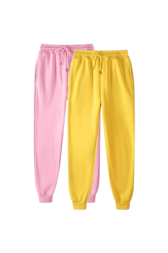 Womens Solid Color Sweatpants 2 Pc High Waist Drawstring Workout Joggers Casual Loose Fit Lightweight Straight Trousers with Pockets Yellow S
