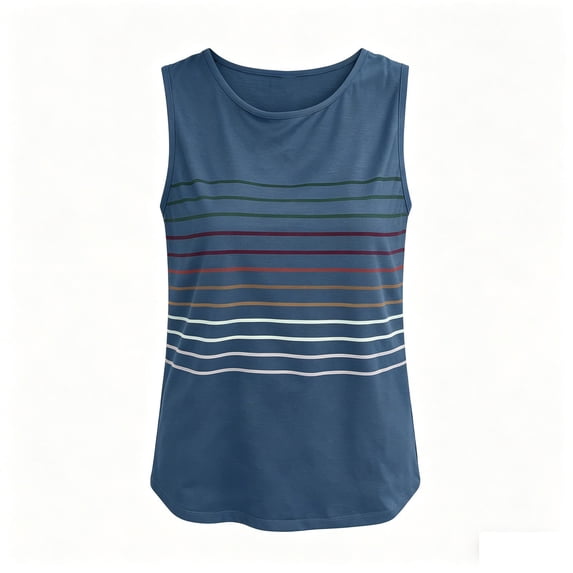 ctdiral Womens Striped Color Block Tank Top Crew Neck Sleeveless Tanks Soft Loose Fit Tunic Tops Summer Lightweight Tops Navy XL