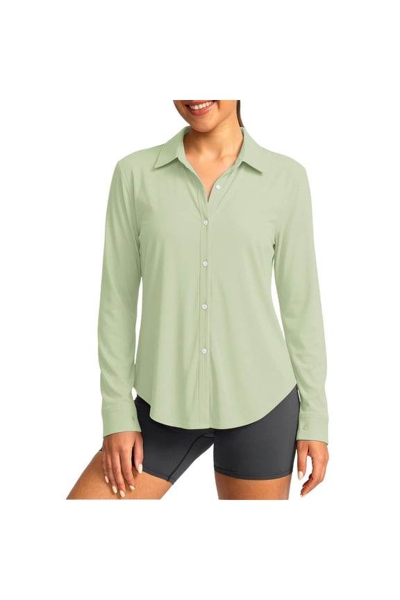 Womens Sun Protection Collared Shirt Solid Color Long Sleeve Blouses Button Down Loose Fit Tops Fall Lightweight Outdoor Clothes Mint Green XXL