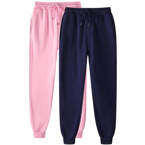 ctdiral Womens Sweatpants 2 Pcs Solid Color Loose Fit Workout Joggers Elastic Waisted Drawstring Athletic Long Pants with Pockets Fall Winter Thin Fleece Housewear Navy XXL