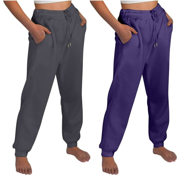 ctdiral Womens Sweatpants 2 Piece Baggy Drawstring Sweat Pants with Pockets Elastic Waisted Lounge Joggers Fall Thin Fleece Straight Trousers Purple M