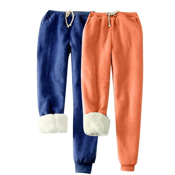 ctdiral Womens Sweatpants 2PC Solid Color Fleece Lined Stretchy Sweatpant Basic Elastic Waisted Drawstring Trousers Winter Warm Sherpa Long Pants Home Wear with Pockets Blue XL