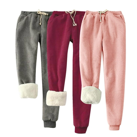 ctdiral Womens Sweatpants 3 Pack Fleece Sherpa Lined Warm Sweatpants with Pocket Winter Solid Color Thermal Leggings Drawstring Sherpa Lined Joggers Long Pants Hot Pink XXXXL