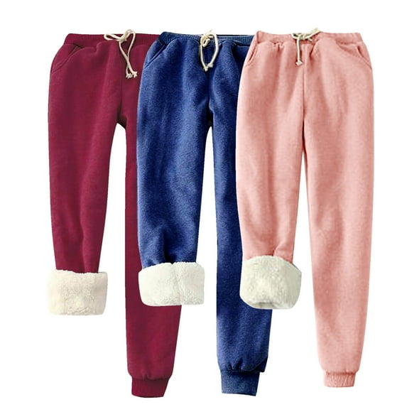 ctdiral Womens Sweatpants 3 Pack Winter Sherpa Lined Warm Sweatpants Plus Size Thermal Leggings Solid Color Basic Loungewear Fleece Joggers with Pockets Blue XXXXXL