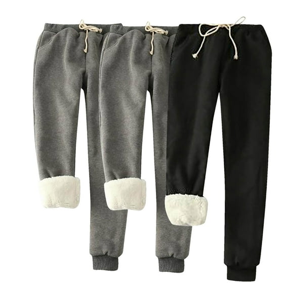 ctdiral Womens Sweatpants 3PC Solid Color Fleece Lined Stretchy Sweatpant Basic Elastic Waisted Drawstring Trousers Winter Warm Sherpa Long Pants Home Wear with Pockets Pink XXL