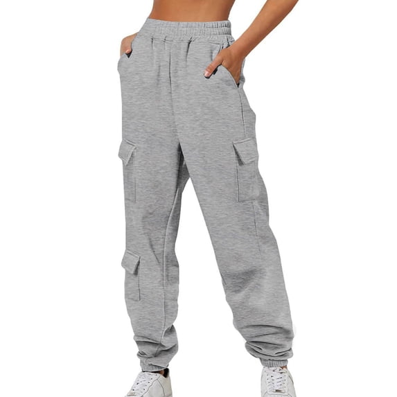 ctdiral Womens Sweatpants Cargo Joggers Fall Baggy Sweat Pants Casual Thin Fleece Lined Athletic Pants with Pockets Lounge Tapered Pants Gray M
