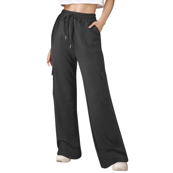 ctdiral Womens Sweatpants High Waisted Baggy Drawstring Workout Pants Casual Thin Fleece Wide Leg Sweat Pants Solid Color Lounge Long Pants with Pockets Gray M