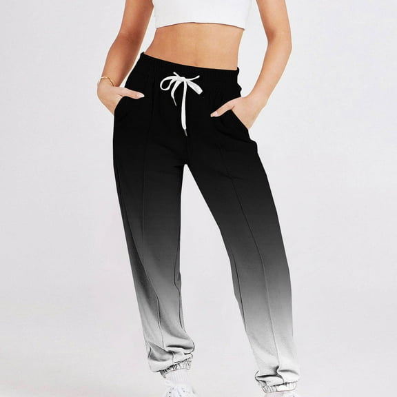 ctdiral Womens Sweatpants High Waisted Drawstring Baggy Long Pants Fashion Gradient Color Athletic Workout Joggers Lounge Pants with Pockets Black XXL