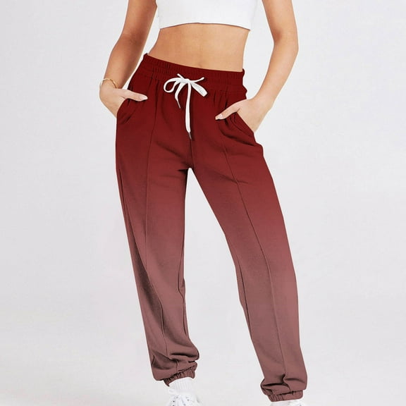 ctdiral Womens Sweatpants High Waisted Drawstring Baggy Long Pants Fashion Gradient Color Athletic Workout Joggers Lounge Pants with Pockets Hot Pink XXL