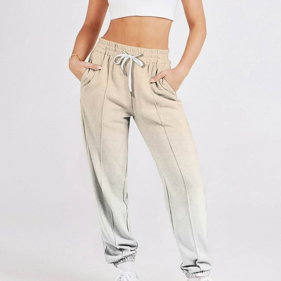 ctdiral Womens Sweatpants High Waisted Drawstring Baggy Long Pants Fashion Gradient Color Athletic Workout Joggers Lounge Pants with Pockets Beige M