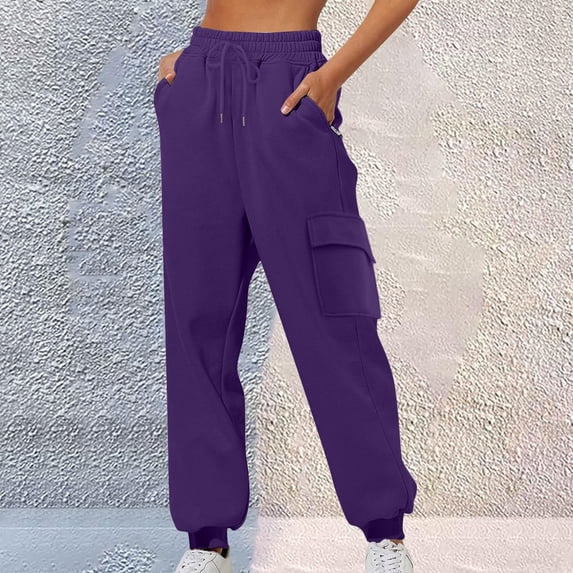 ctdiral Womens Sweatpants Thin Fleece Lined Baggy Athletic Jogger with Pockets Casual Elastic Waisted Drawstring Tapered Pants Fall Fashion Outfits Purple XL