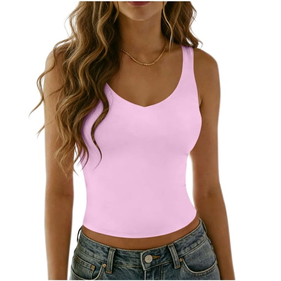 ctdiral Womens V Neck Sleeveless Tank Tops Solid Color Slim Fit Tanks Soft Stretch Tops Summer Comfy Lightweight Tee Pink S