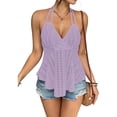 thumbnail image 1 of ctdiral Womens V Neck Wrap Halter Tops Solid Color Eyelet Crop Tank Tops Lightweight Backless Blouse Summer Breathable Comfy Tops Purple XS, 1 of 8