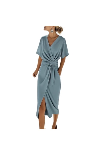 walmart mint green dress Wyongtao Women's Casual 3/4 Sleeve Midi Fall Dress Boho Pleated V Neck Ruffled Vintage Geometric Printed Flowy Long Dresses Mint Green M