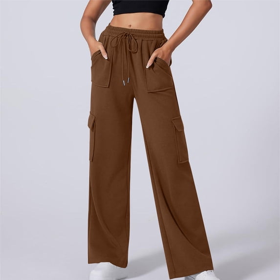 ctdiral Womens Wide Leg Sweatpants High Waisted Baggy Lounge Pants Fall Thin Fleece Lightweight Trousers Winter Fashion Workout Jogger Pants with Pockets Brown XL