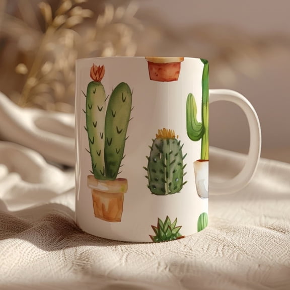 ctus Pattern Coffee Mug, Boho Cottagre Mug, Watercolor Design, Nature Inspired Gardener Gift Desert Themed.